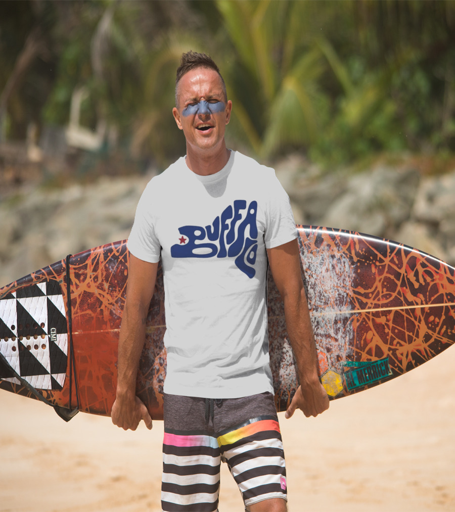 Funky Buffalo Retro Psychedelic Typography With Red Star T-Shirt