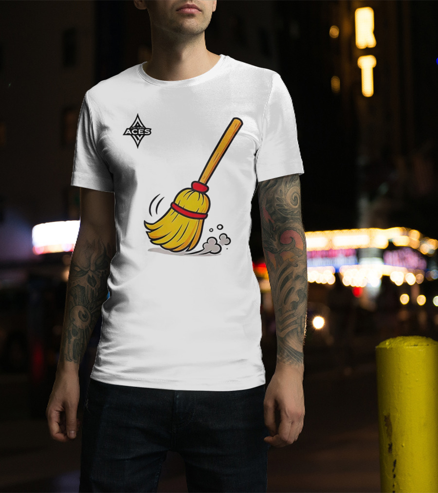Las Vegas Aces Broom 2025 Championship Victory Sweep T-Shirt