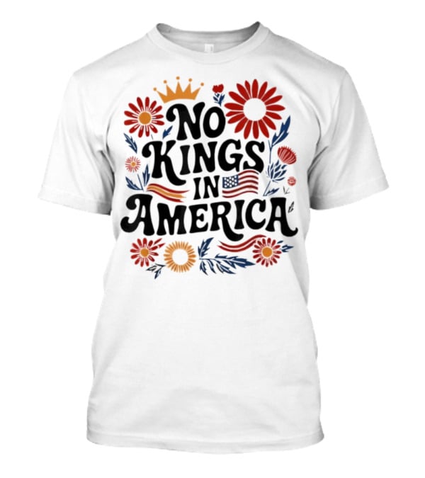 No King In America Floral American Flag 4th Of July No Kings T-Shirt