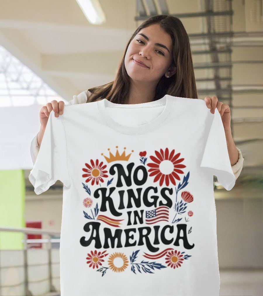 No King In America Floral American Flag 4th Of July No Kings T-Shirt