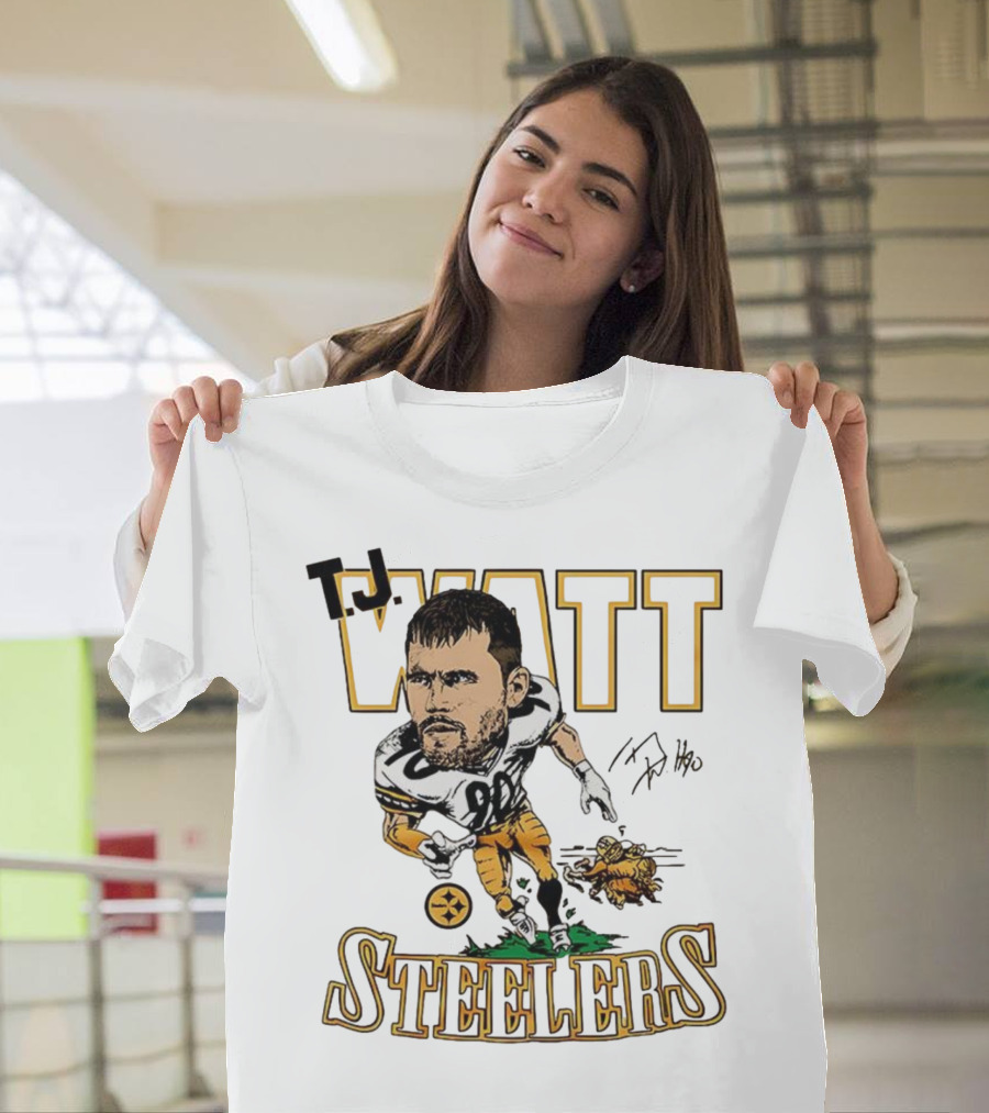 T.J. Watt Steelers Caricature Player Signature Pittsburgh Football T-Shirt