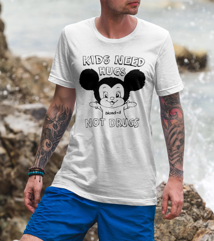 Kids Need Hugs Not Drugs Mouse Ears Cartoon Style T-Shirt