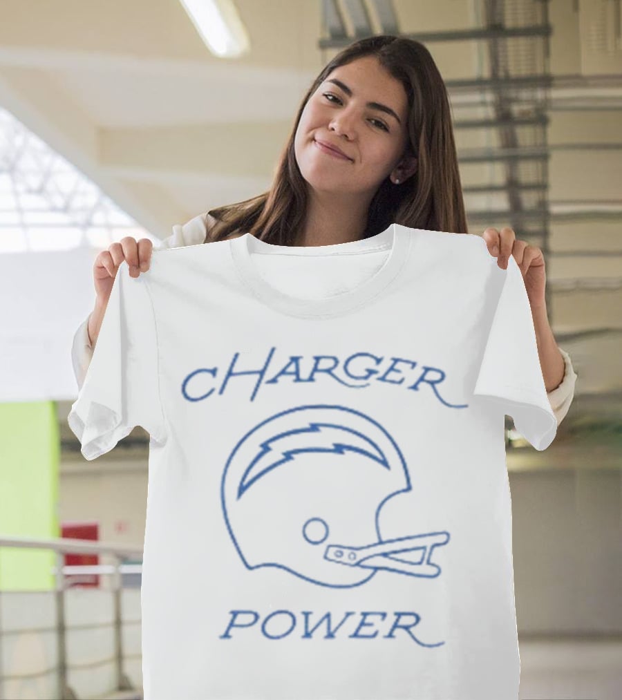 Los Angeles Chargers Helmet With Charger Power Text T-Shirt