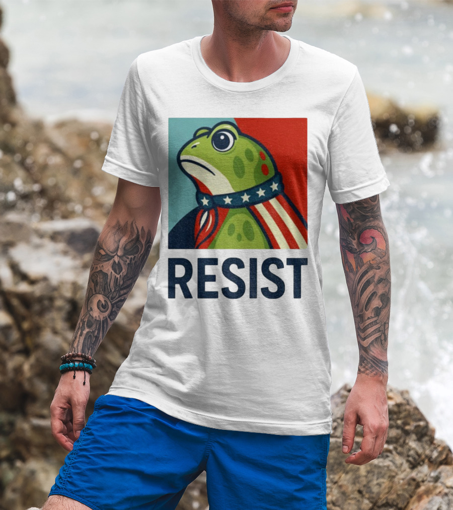 Resist Portland Frog Patriotic Stars And Stripes Retro Art T-Shirt
