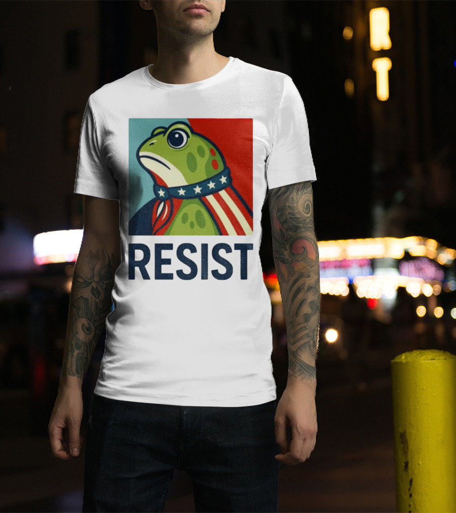 Resist Portland Frog Patriotic Stars And Stripes Retro Art T-Shirt