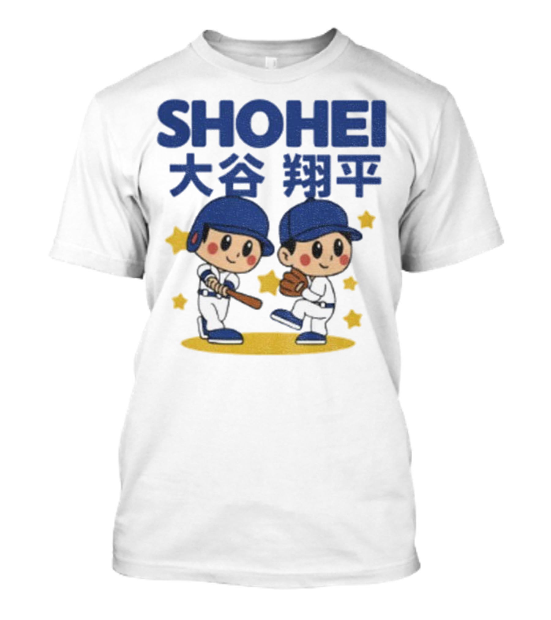 Shohei Ohtani Cartoon Baseball MLB Anime Style Kanji Stars T-Shirt