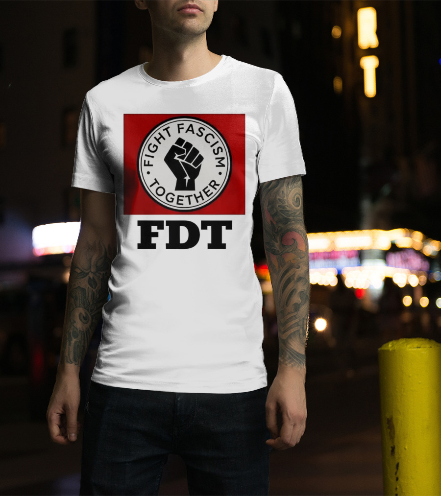 Fight Fascism Together Fist Symbol Red Background T-Shirt