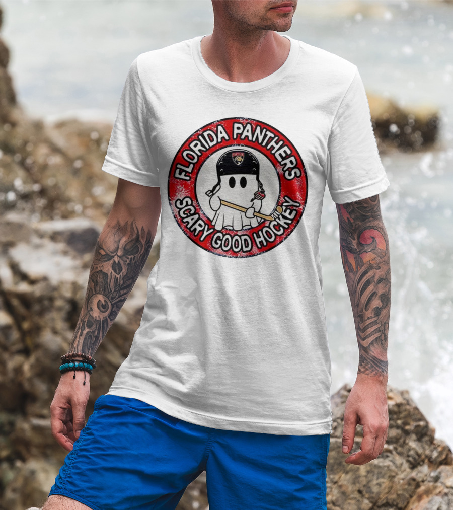 Florida Panthers Scary Good Hockey Ghost With Stick And Helmet T-Shirt