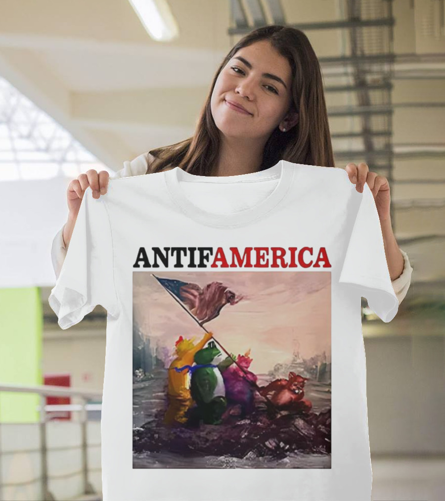 Antifamerica Portland Frog Parody Of Iconic Historical Scene With Bold Characters And Flag T-Shirt