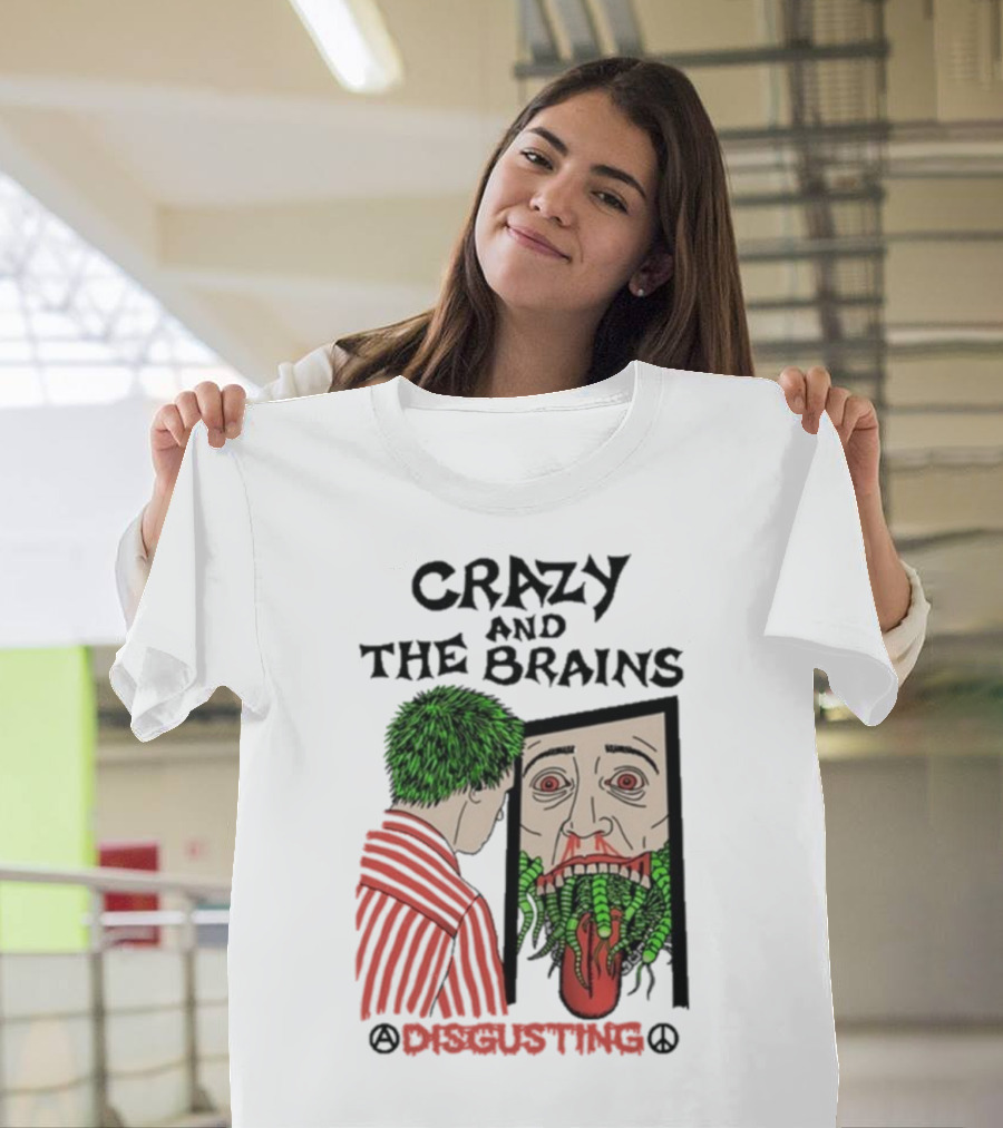 Crazy And The Brains Disgusting Peace Comic Style Face And Green Hair T-Shirt