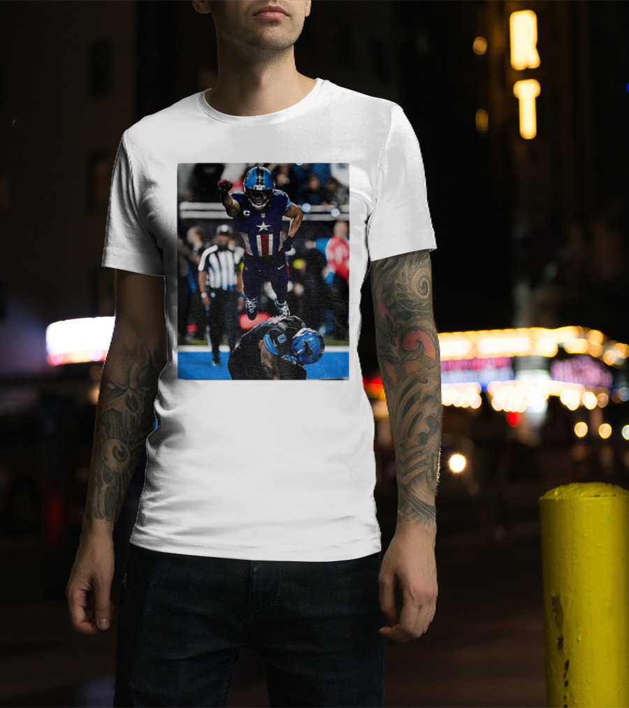 Detroit Lions Amon Ra St Brown Jahmyr Gibbs Captain America Spider-Man NFL Football T-Shirt