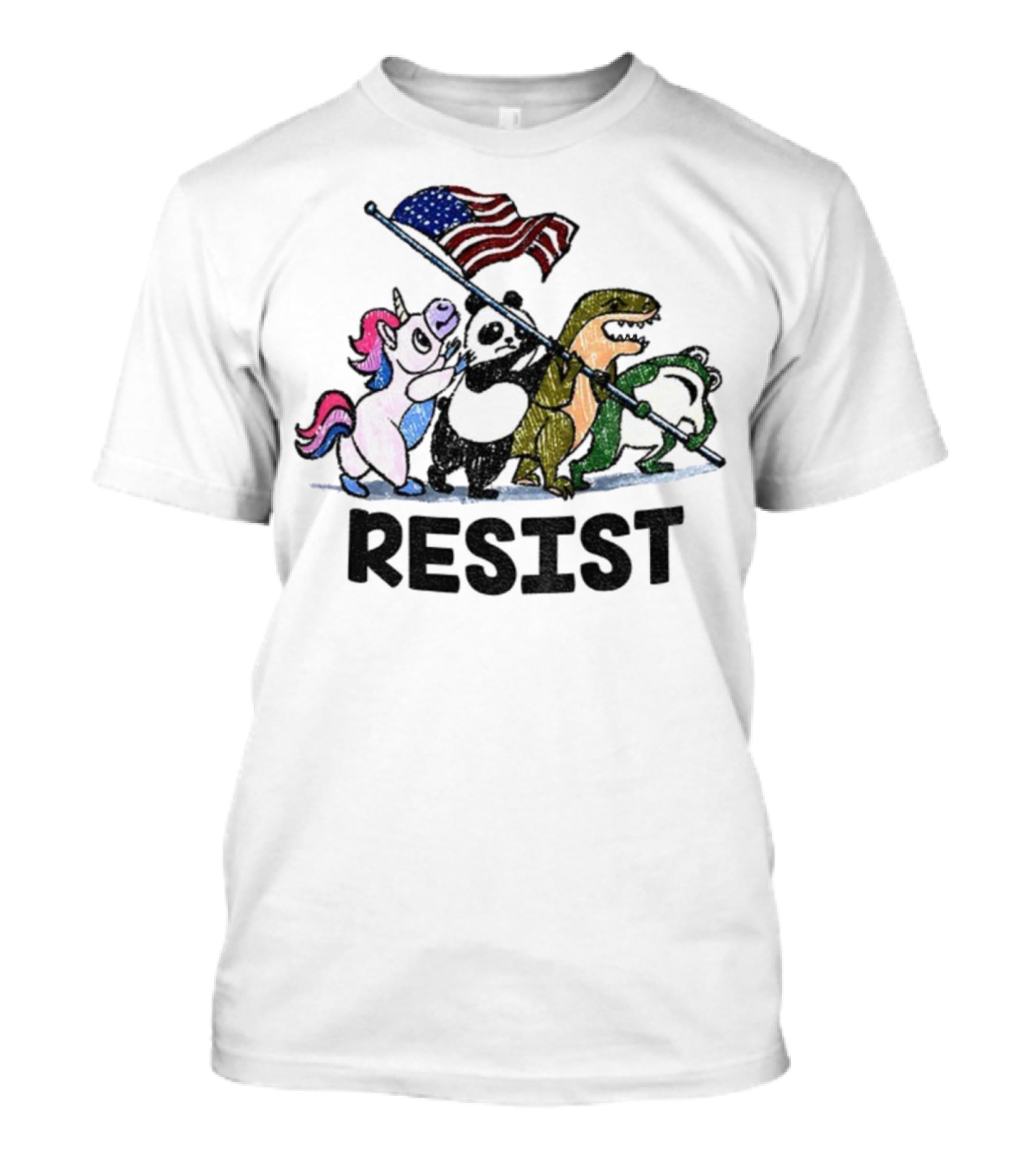 Unicorn Panda Alligator Frog Resist American Flag Political Statement T-Shirt