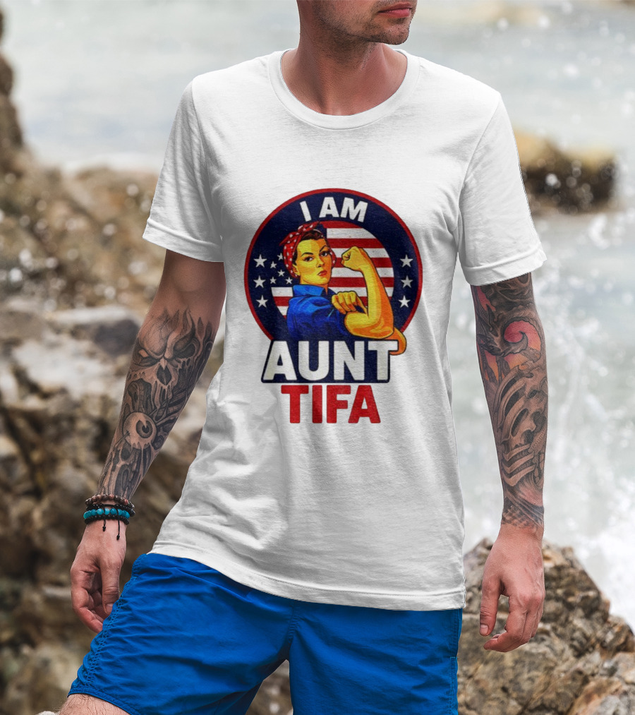 I Am Aunt Tifa Feminist Vintage American Flag T-Shirt