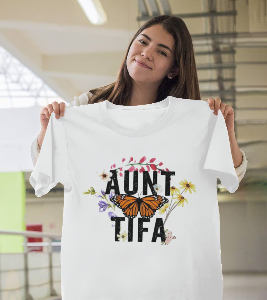 Aunt Tifa Monarch Butterfly Floral Aunties Against Fascists T-Shirt