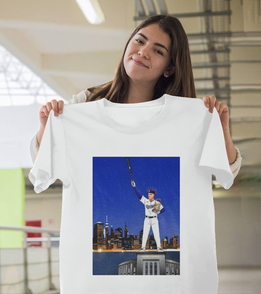 Freddie Freeman Dodgers Statue Of Liberty New York Skyline 2024 MVP T-Shirt