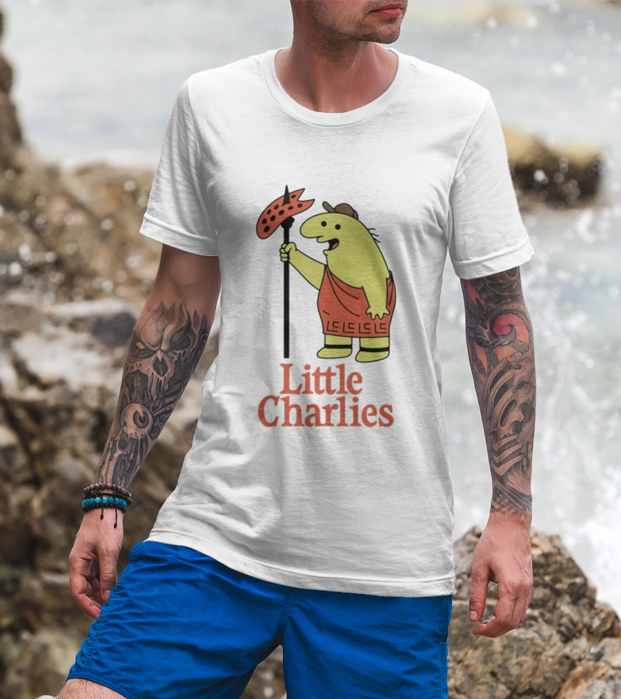 Little Charlies Cartoon Character With Tribal Shield T-Shirt