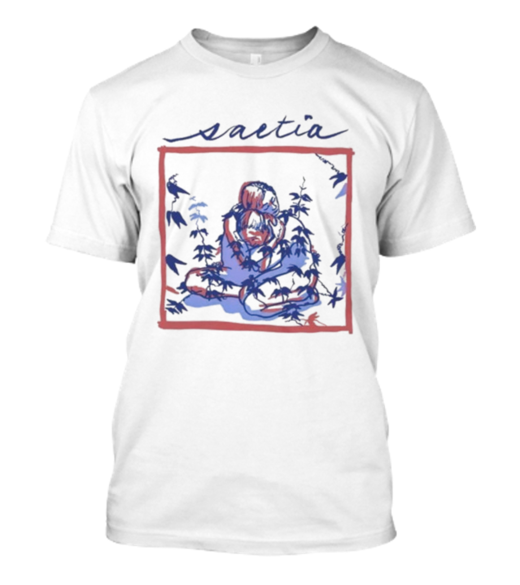 Saetia Tendrils Sketch Art Blue Red Frame T-Shirt