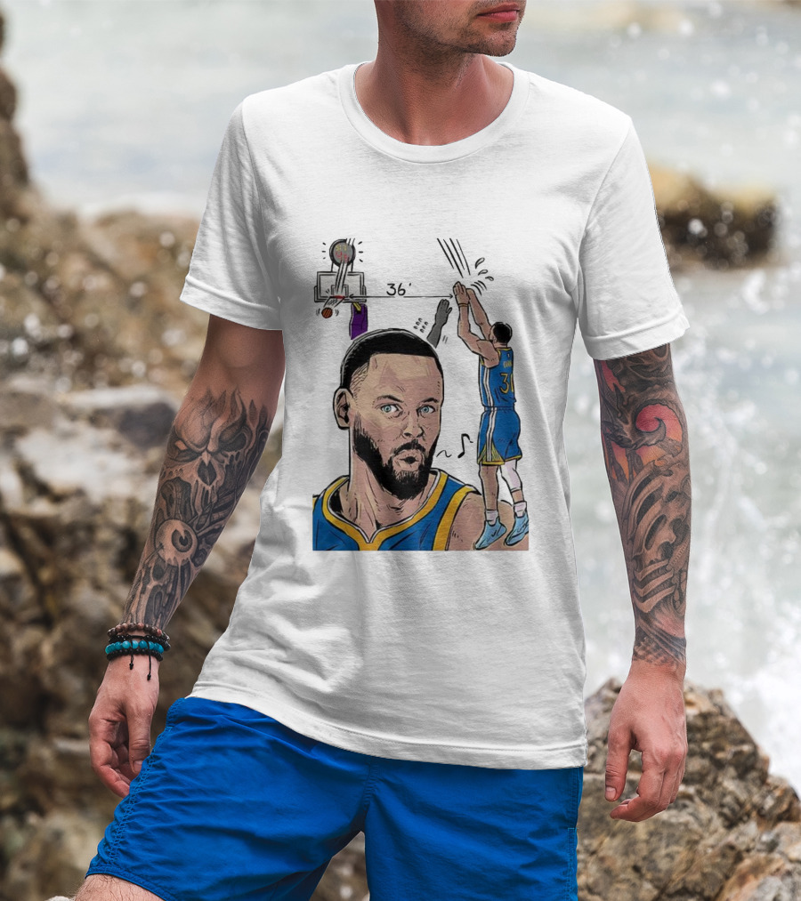 Stephen Curry Golden State Warriors NBA 36 Feet Comic Basketball Shot T-Shirt