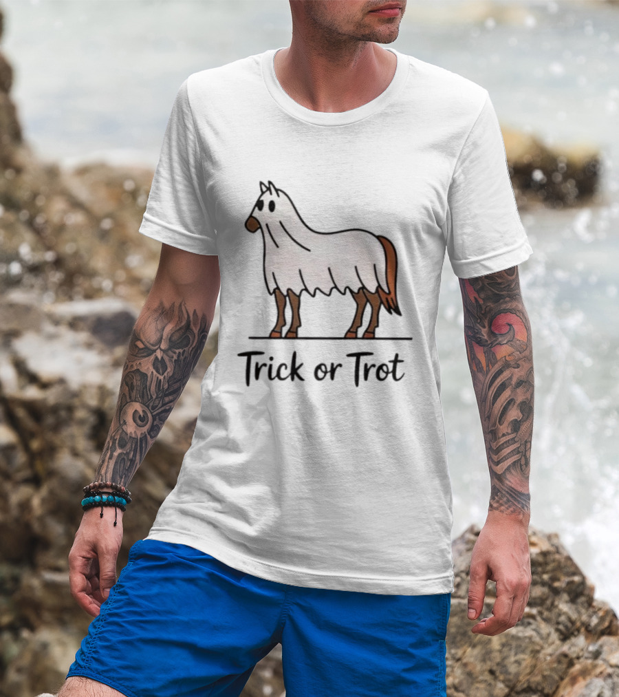 Trick Or Trot Halloween Horse Lover Cute Ghost Costume T-Shirt