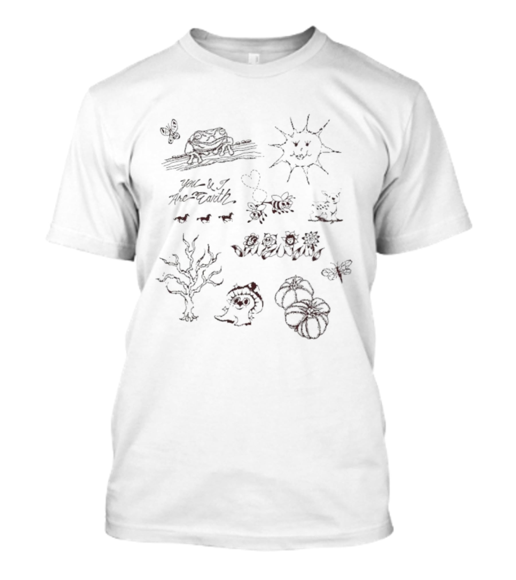 You And I Are Earth Happy Sun Heart Nature Animals Butterflies Smiling Faces T-Shirt