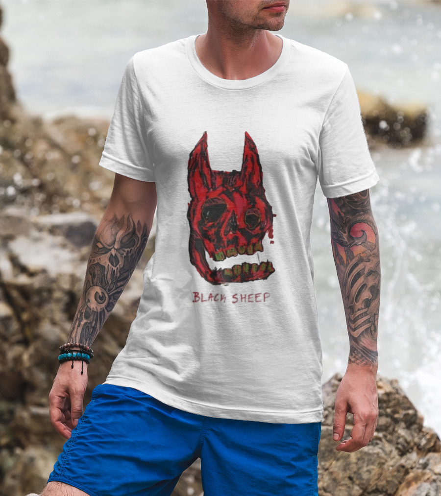 Caskey Black Sheep Skull Red Demon Mask T-Shirt