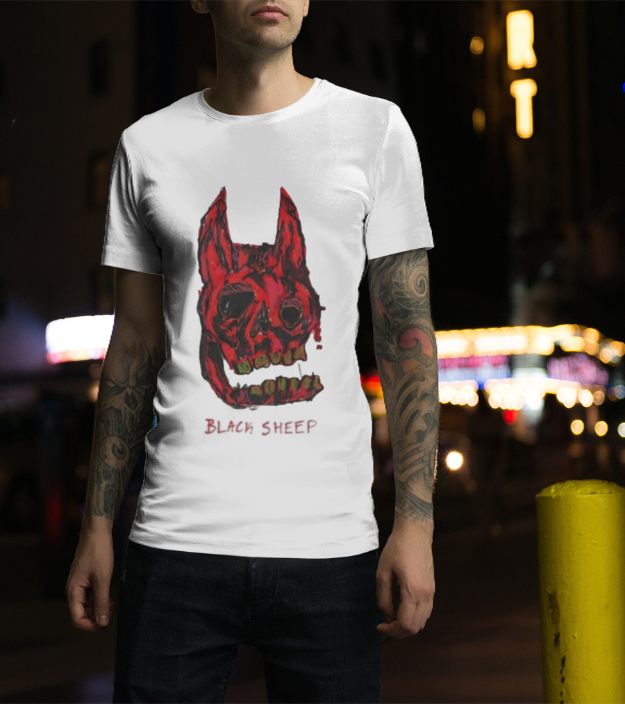 Caskey Black Sheep Skull Red Demon Mask T-Shirt