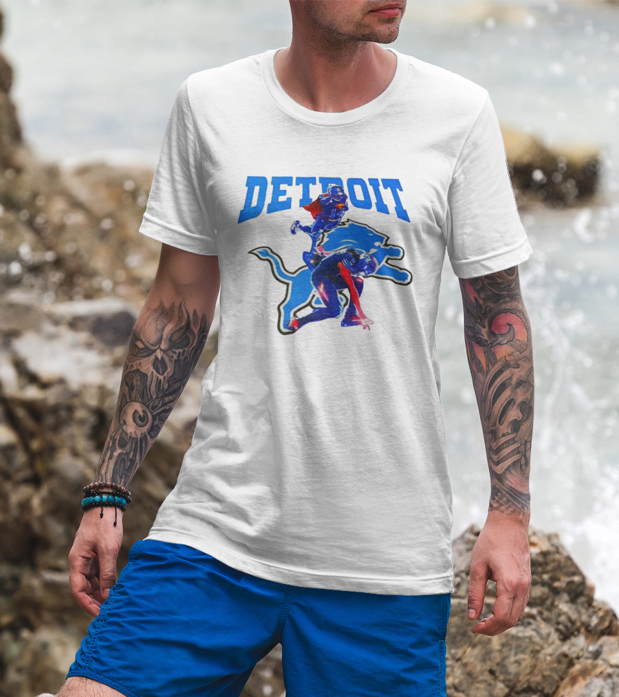 Detroit Lions Superman Crossover Athlete Leap T-Shirt