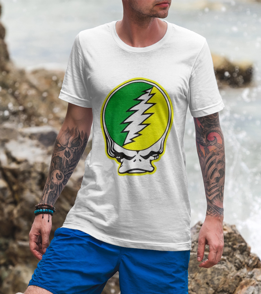 Grateful Ducks Grateful Dead Steal Your Face Green Yellow Bolt 26 T-Shirt