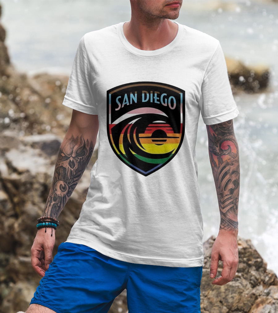 San Diego Wave FC LGBTQ+ Pride Rainbow Wave Sunset T-Shirt