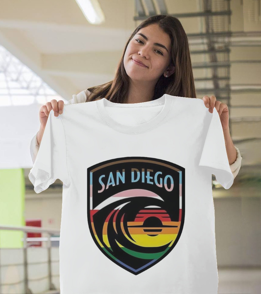 San Diego Wave FC LGBTQ+ Pride Rainbow Wave Sunset T-Shirt