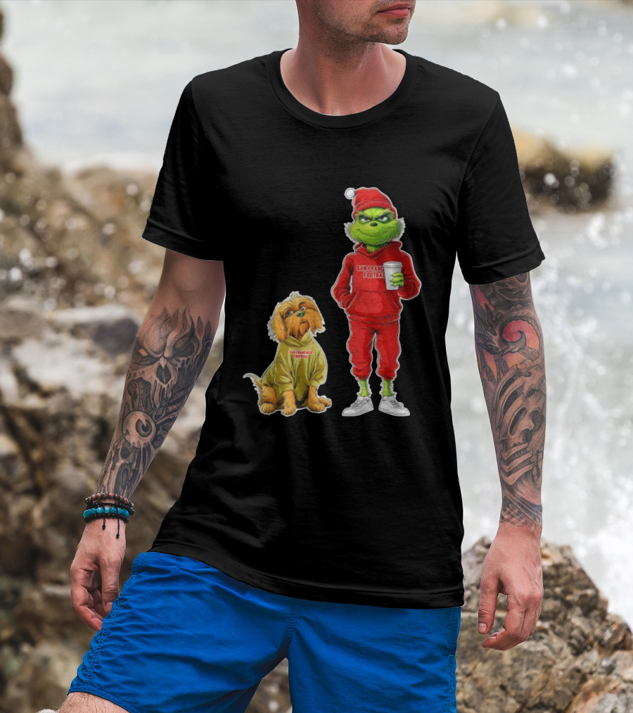 San Francisco Football Grinch And Dog Christmas 49ers Holiday T-Shirt
