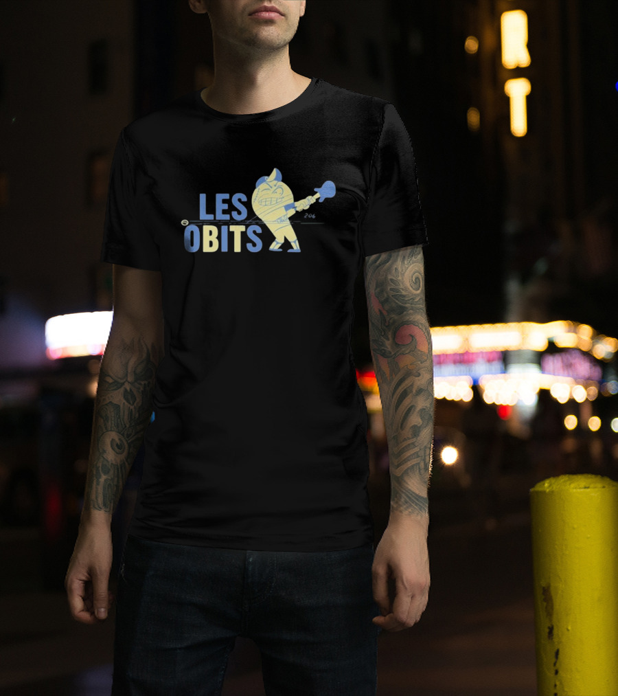 Les Obits Baseball Cartoon Character Batting Sports Graphic T-Shirt