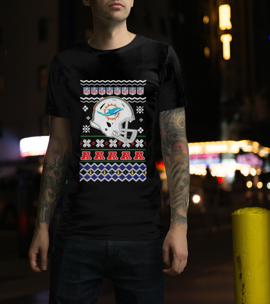 Miami Dolphins Christmas NFL 2025 Holiday Ugly Sweater Style Football T-Shirt