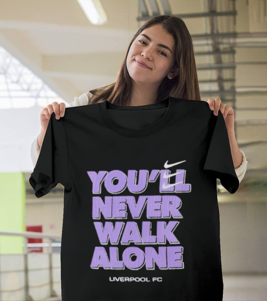 Nike You'll Never Walk Alone Liverpool FC Purple Text With Iconic Swoosh T-Shirt