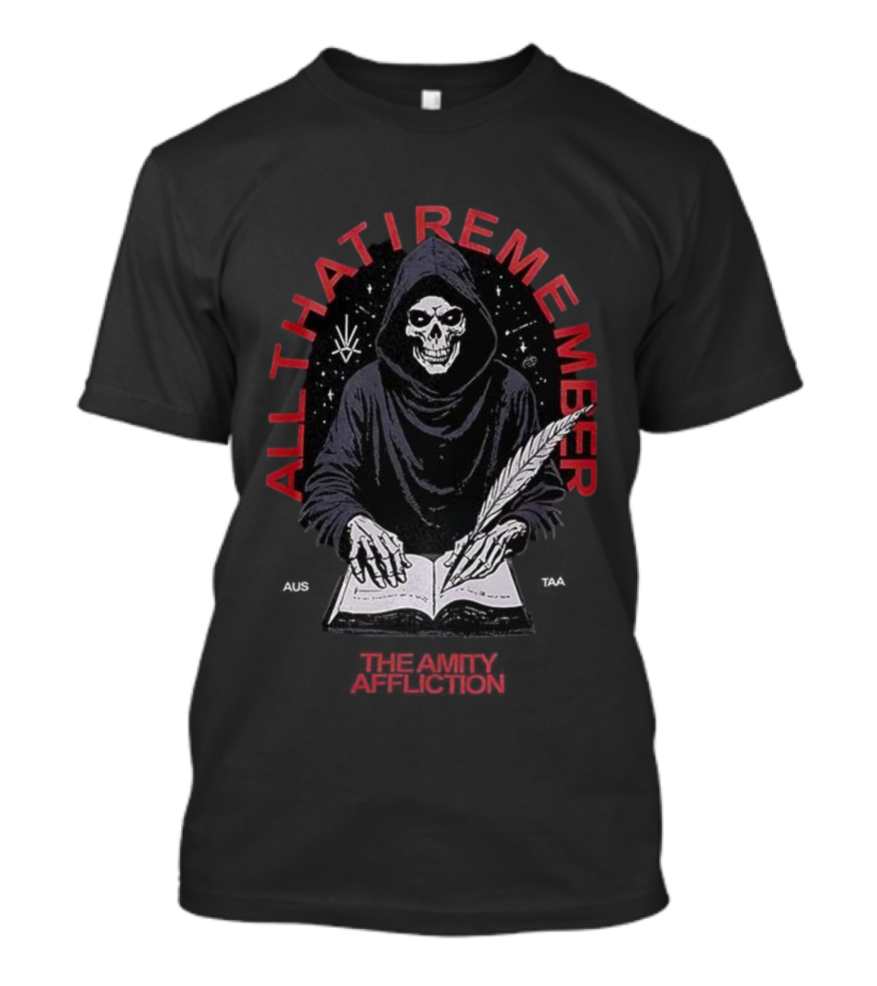 All That I Remember Skeleton Hooded Figure Writing The Amity Affliction T-Shirt