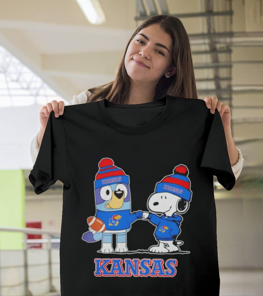 Kansas Jayhawks Football Snoopy X Bluey Collaboration T-Shirt