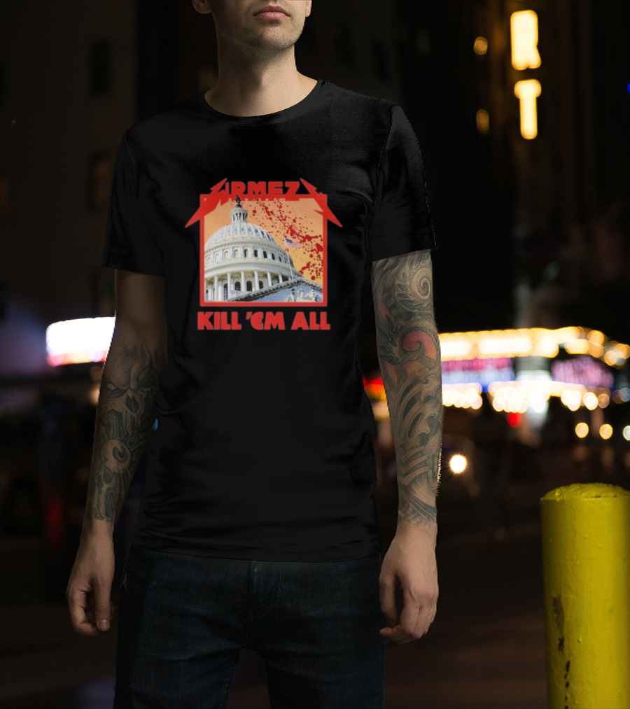 WRMFZY Kill Em All Capitol Blood Spatter American Flag T-Shirt