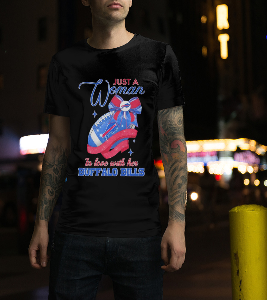 Just A Woman In Love With Her Buffalo Bills Ribbon Football T-Shirt