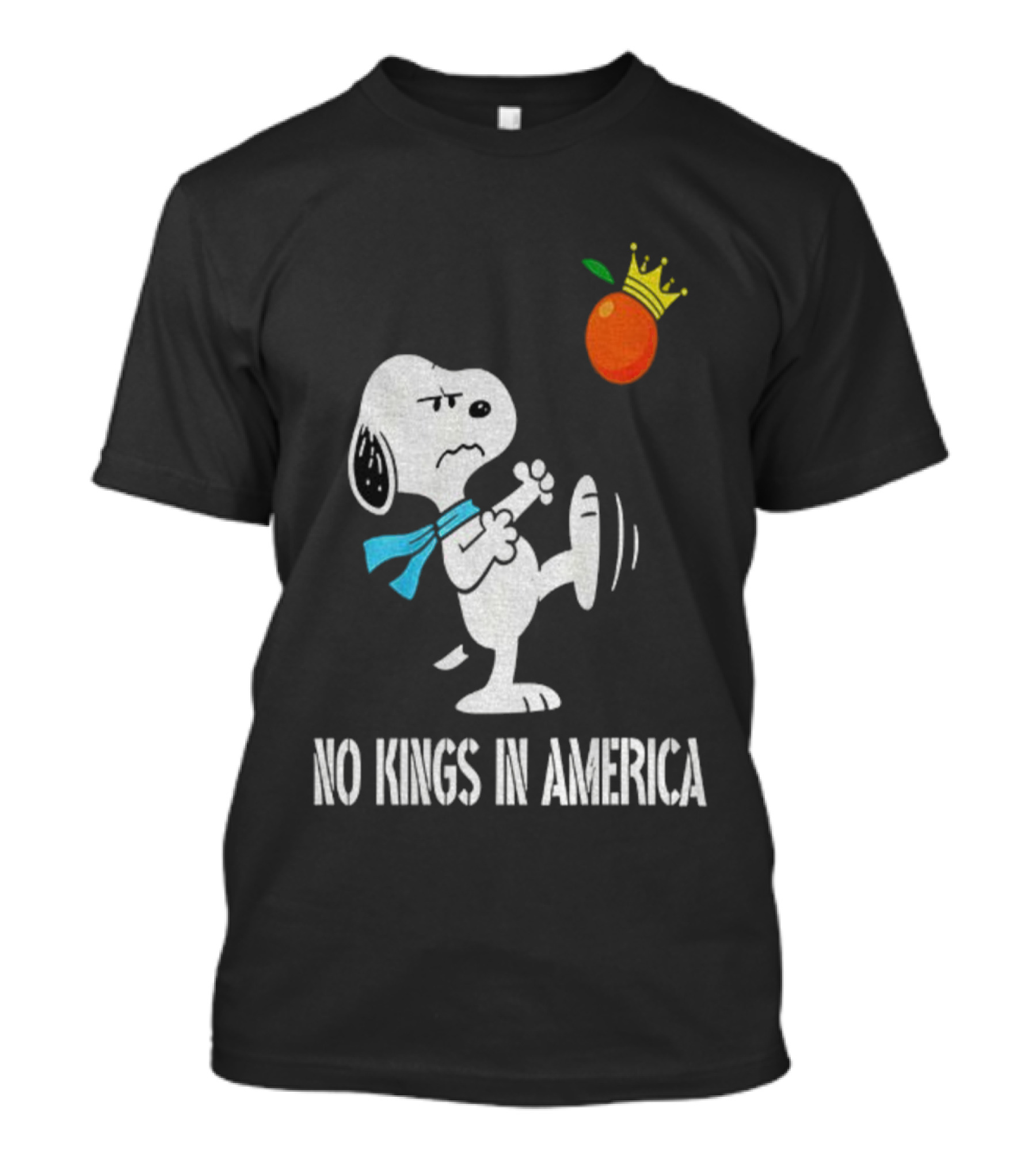 Snoopy Kicks Crowned Orange No Kings In America T-Shirt