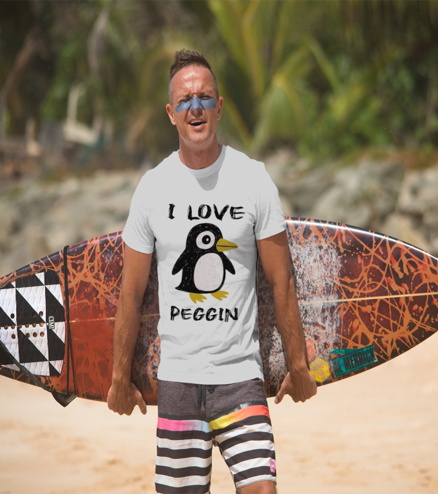 I Love Peggin Penguin Drawing Cute Cartoon Illustration T-Shirt