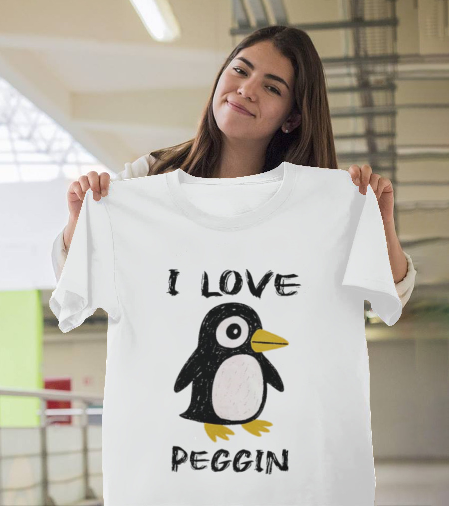 I Love Peggin Penguin Drawing Cute Cartoon Illustration T-Shirt