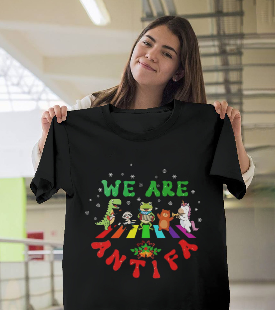 We Are Antifa Dinosaur Frog Unicorn Rainbow Christmas T-Shirt