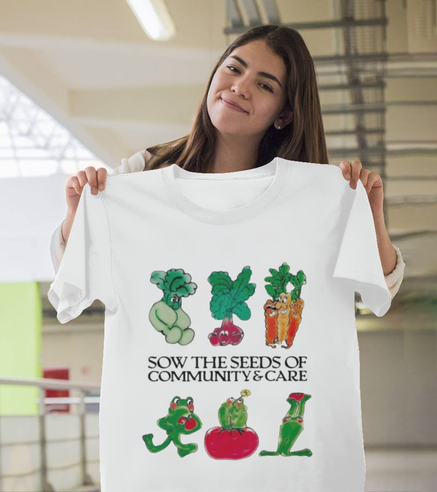 Sow The Seeds Of Community & Care With Playful Vegetable And Frog Characters T-Shirt