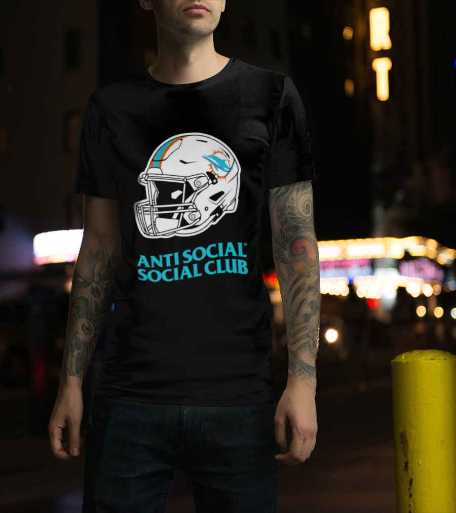 Miami Dolphins Anti Social Social Club Helmet Collaboration T-Shirt