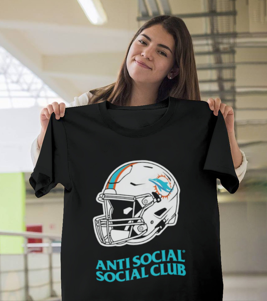 Miami Dolphins Anti Social Social Club Helmet Collaboration T-Shirt