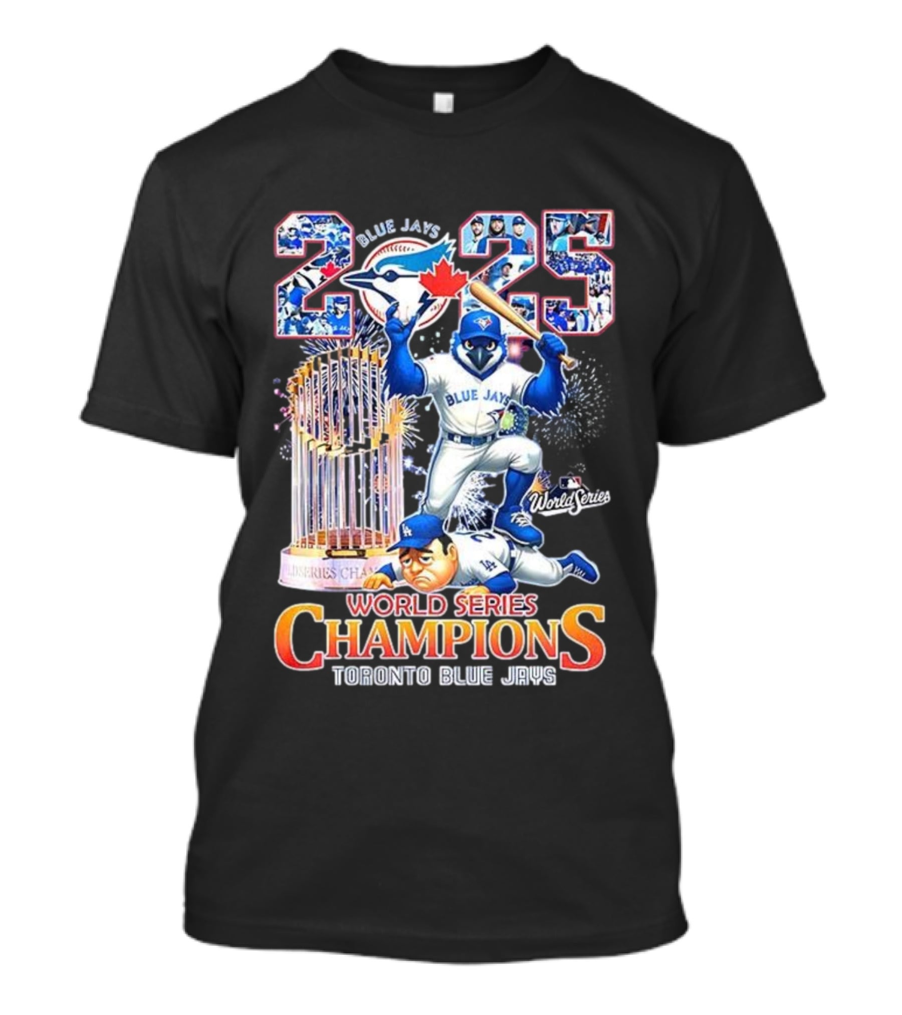 Toronto Blue Jays 2025 World Series Champions Trophy Firework Mascot Celebration T-Shirt