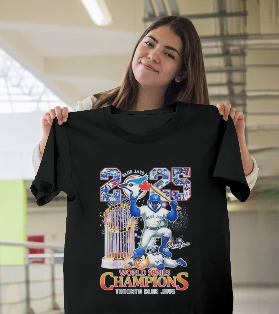 Toronto Blue Jays 2025 World Series Champions Trophy Firework Mascot Celebration T-Shirt