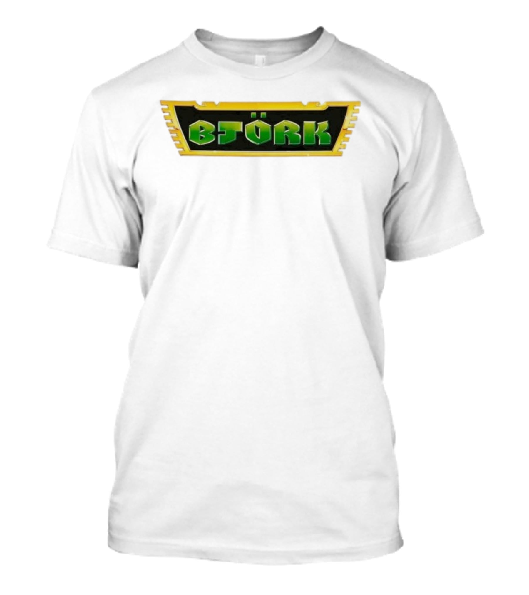 Björk Vintage Green Letters Yellow Border Retro Style T-Shirt