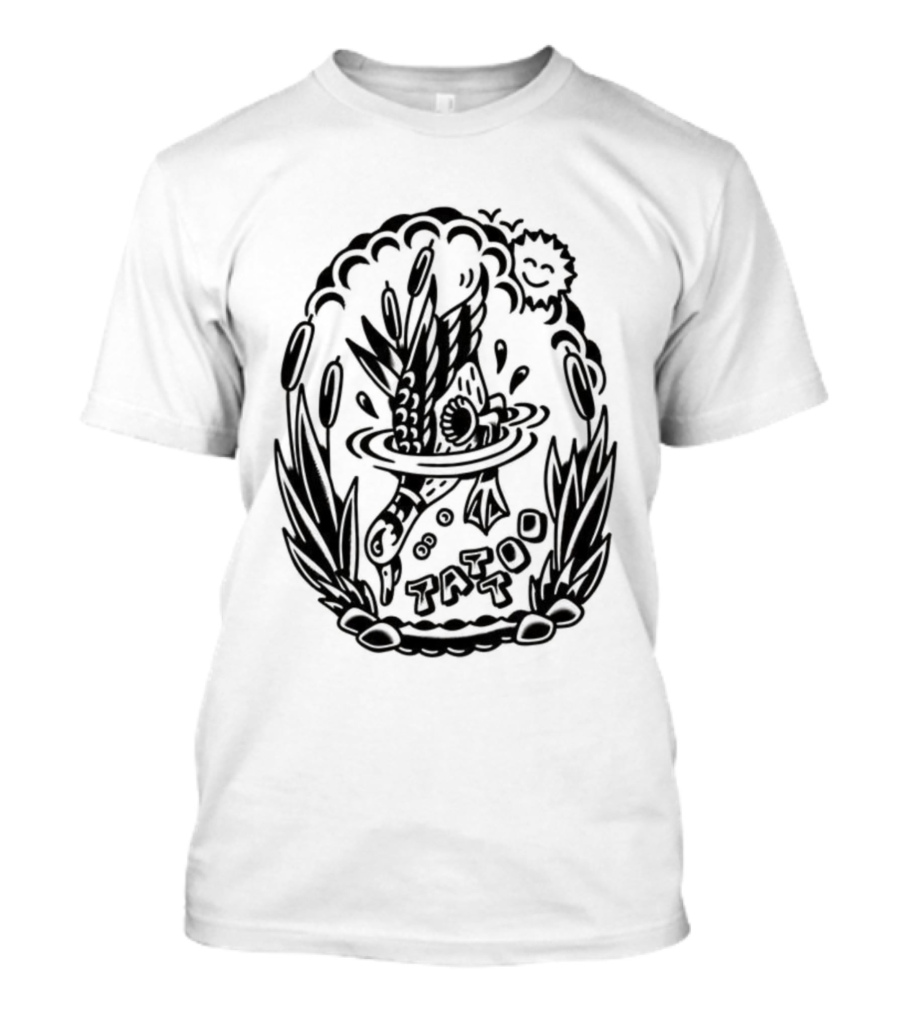 Tattoo Duck Splash Inked Bird Bowl Scene T-Shirt