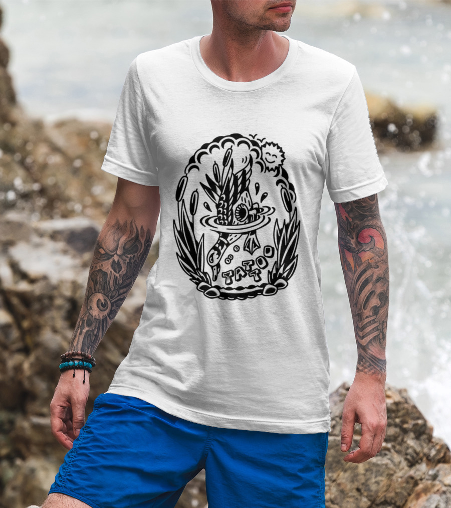 Tattoo Duck Splash Inked Bird Bowl Scene T-Shirt